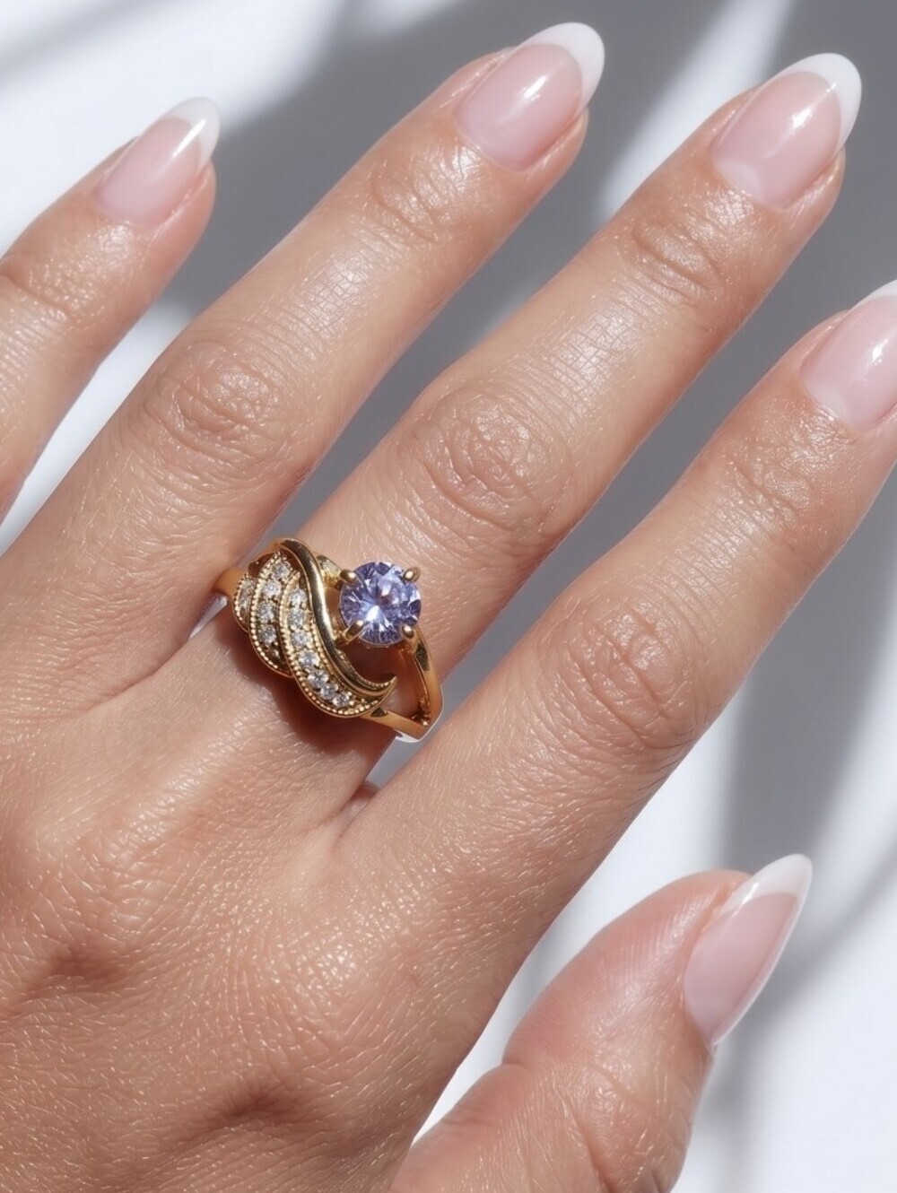 Elegant Gold Solitaire and Pavé Ring - Women's Jewelry